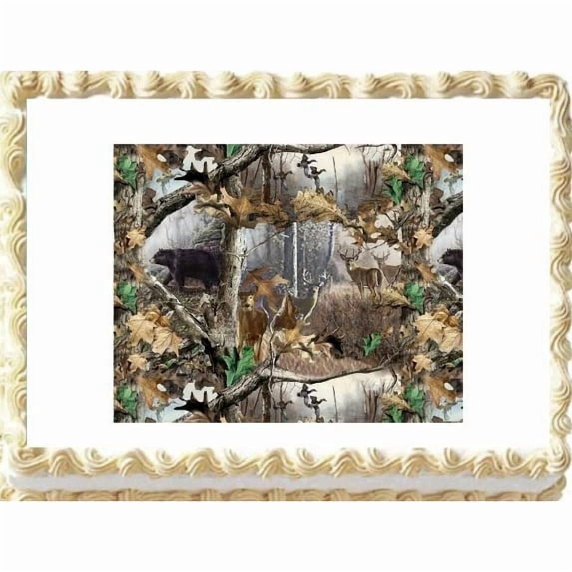Camo Hunting Deer Bear Duck Theme Birthday Edible Icing Image Cake Topper, by Tnct.