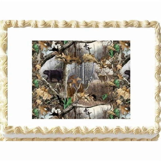 Camo Hunting Deer Bear Duck Theme Birthday Edible Icing Image Cake Topper, by Tnct.