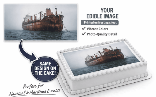 Cargo Ship in Ocean Edible Image Cake Topper for Quarter Sheet Cake, by Tnct. (1 Count)