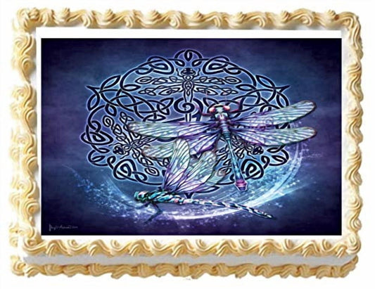 Celtic Dragon Fly Edible Image Icing Cake Topper for Quarter Sheet Cake, by TNCT