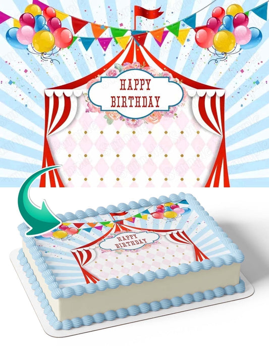 Circus Kids Cute Edible Image Icing Cake Topper for Quarter Sheet Cake, by TNCT