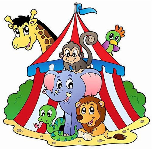 Circus with Animals Birthday Edible Icing Image Cake Topper, by Tnct.