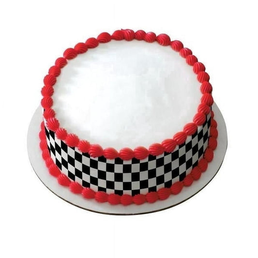 Black & White Classic Racing Checker Pattern Edible Icing Image Cake Border Strips & Cake Toppers, by TNCT (3 Count)