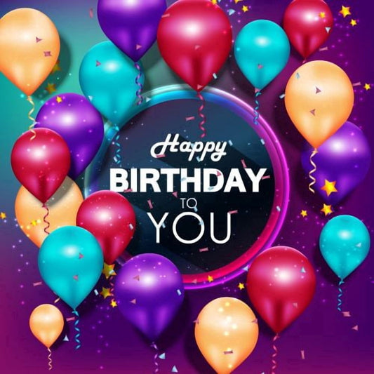 Colorful & Bright Happy Birthday to you Design with Balloons & Confetti Edible Icing Image Cake Topper, by Tnct.