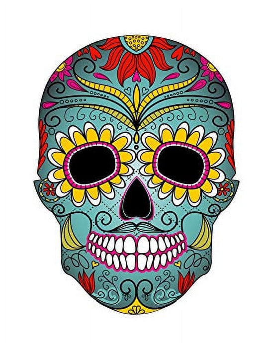 Colorful Day of the Dead Sugar Skull Edible Icing Image Cake topper, by Tnct.