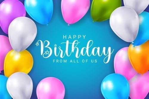 Colorful Happy Birthday from all of us Design with Balloons Edible Icing Image Cake Topper, by Tnct.