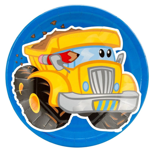 Construction Yellow Dump Truck Pencil Blue Background Edible Cake Topper Image ABPID00271V2