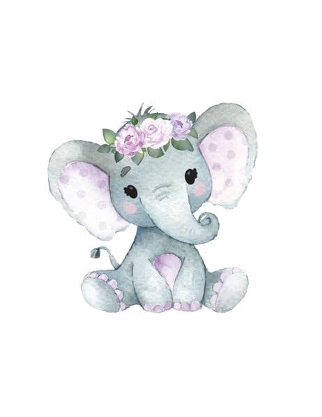 Cute Baby Elephant with Purple Flowers Edible Icing Image Cake Topper, by Tnct.
