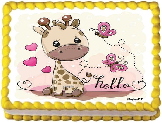 Cute Giraffe Baby Shower Image Edible Cake Topper Frosting Sheet