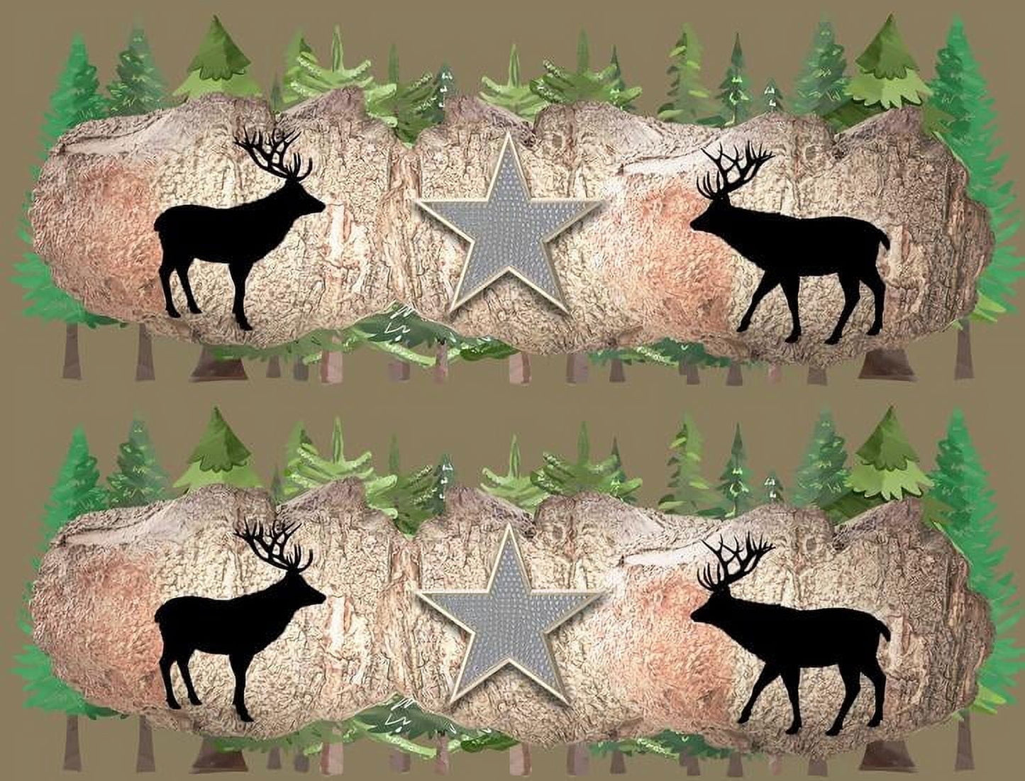 Deer Silhouette Wood Texture Pine Forest Edible Icing Image Cake Border Strips & Cake Toppers, by TNCT (3 Count)