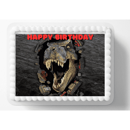 Dinosaur Dino T-Rex Happy Birthday Edible Icing Image Cake Topper, by Tnct.