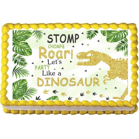 Dinosaur Roar Birthday Edible Image Cake, Cupcake & Cookie Topper, by Tnct.