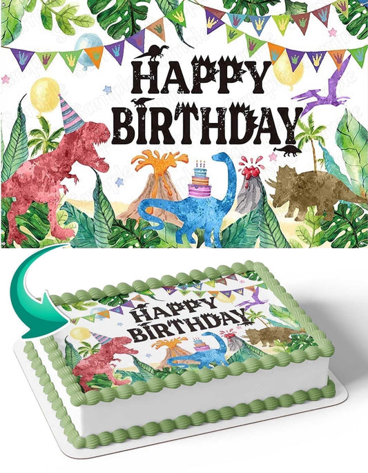 Dinosaur Trex Mountain Edible Image Icing Cake Topper for Quarter Sheet Cake, by TNCT
