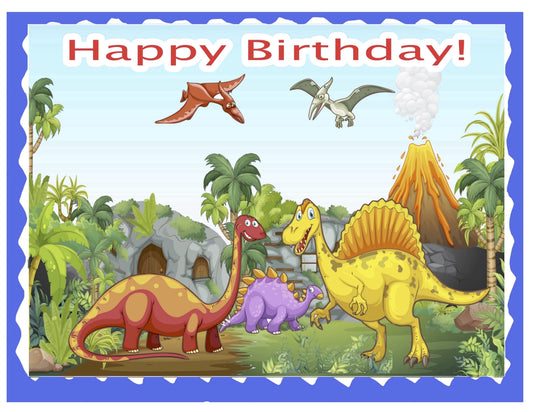 Dinosaurs Edible Image Icing Cake Topper for Quarter Sheet Cake, by TNCT