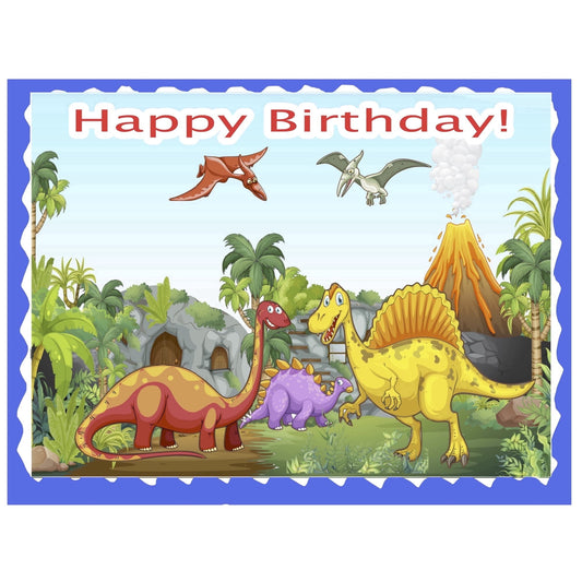 Dinosaurs Happy Birthday Edible Icing Image Cake Topper, by Tnct.