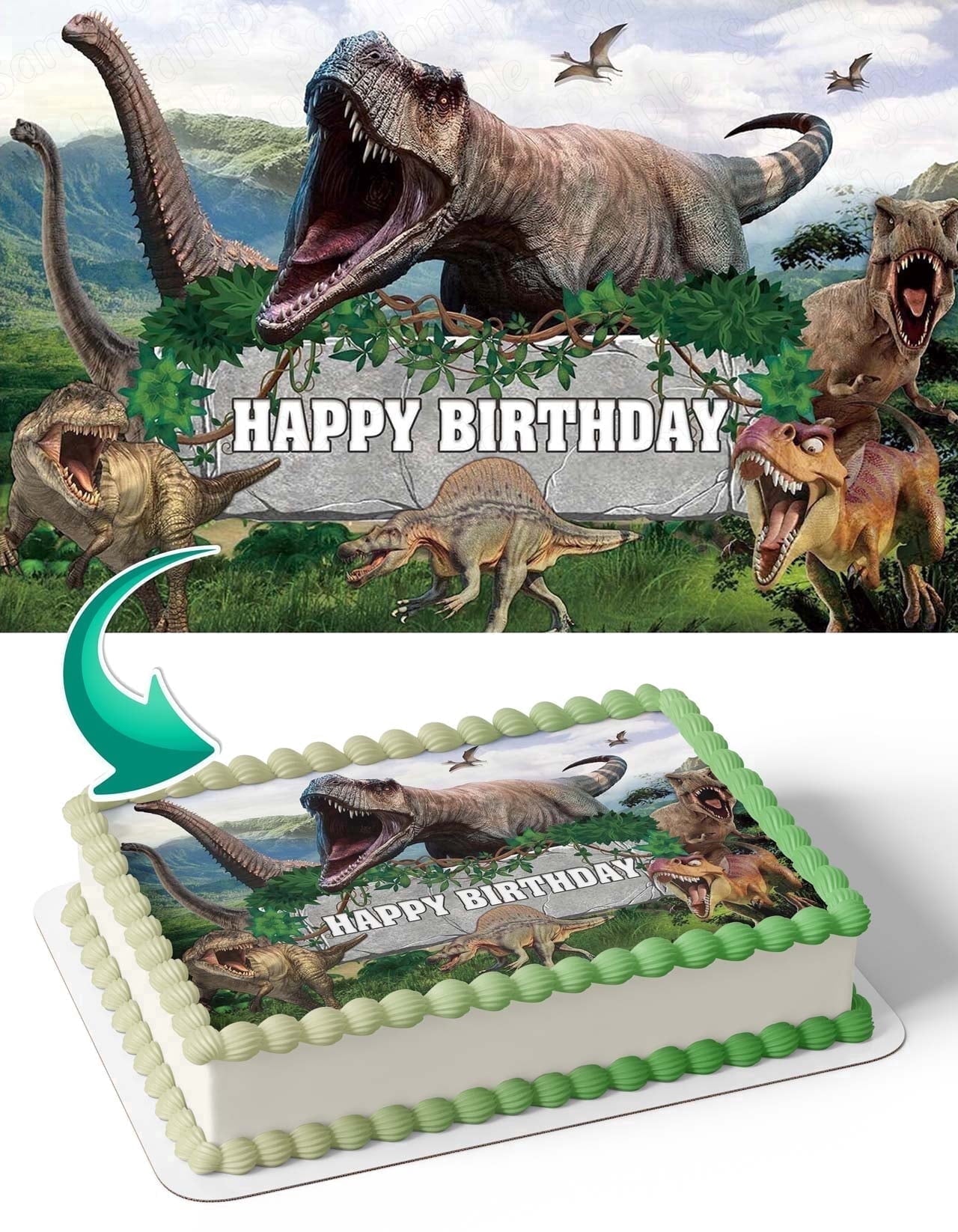 Dinosaurs Prehistoric Planet Trex Edible Image Icing Cake Topper for Quarter Sheet Cake, by TNCT