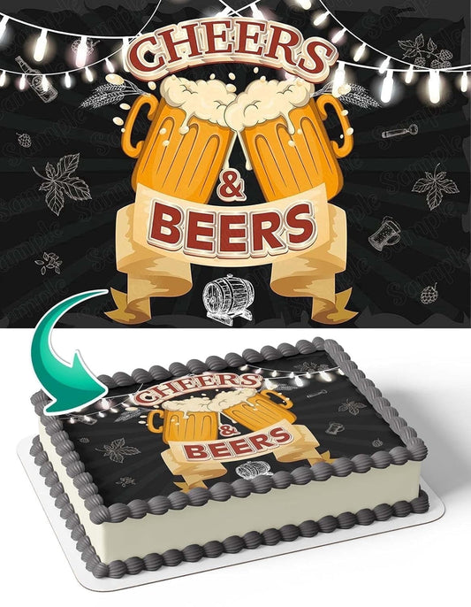 Cheers Beers Happy Birthday Edible Image Cake Topper for a Quarter Sheet Cake, by Tnct.