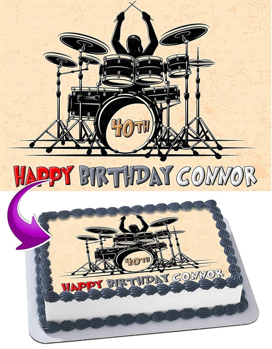 Drum Edible Image Icing Cake Topper for Quarter Sheet Cake, by TNCT