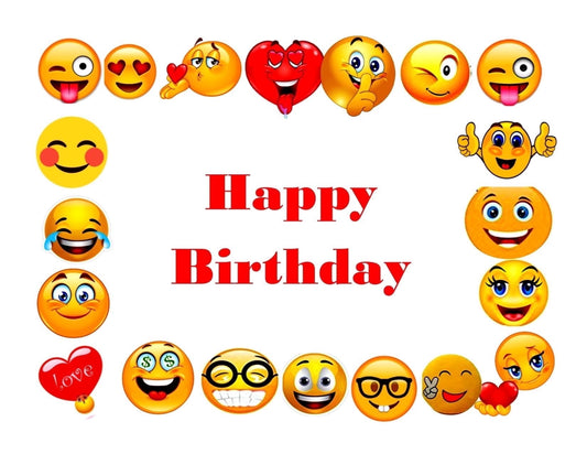 Emoji Border Happy Birthday Edible Image Cake Topper, by Tnct.