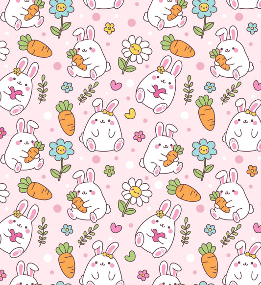 Easter Bunny, Carrots & Flower Pattern Edible Icing Image Cake Topper, by Tnct.