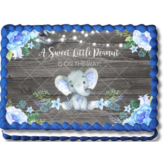 Elephant Sweet Peanut on the Way Baby Shower Edible Image Cake, Cupcake & Cookie Topper, by Tnct.