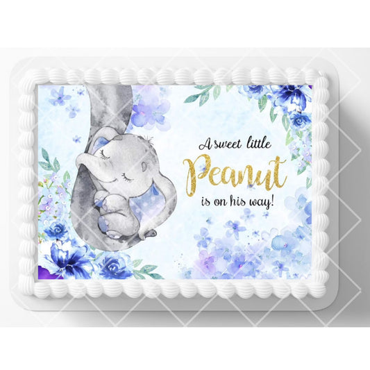 Elephant Sweet Peanut on the Way Baby Shower Edible Image Cake, Cupcake & Cookie Topper, by Tnct.
