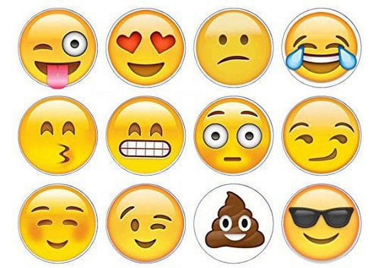 Emoji Edible Image Cupcake Topper, by Tnct. (2" Round, 12 Count)