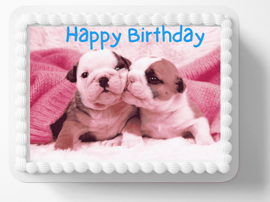 English Bulldogs Birthday Edible Image Cake Topper, By TNCT's Designs