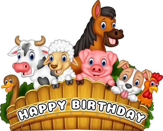 Farm Animal Themed Happy Birthday Party Edible Icing Image Cake Topper, by Tnct.