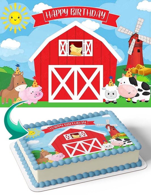 Farm Animals Birthday Pig Cow Sheep Horse Chicken Edible Image Icing Cake Topper for Quarter Sheet Cake, by TNCT