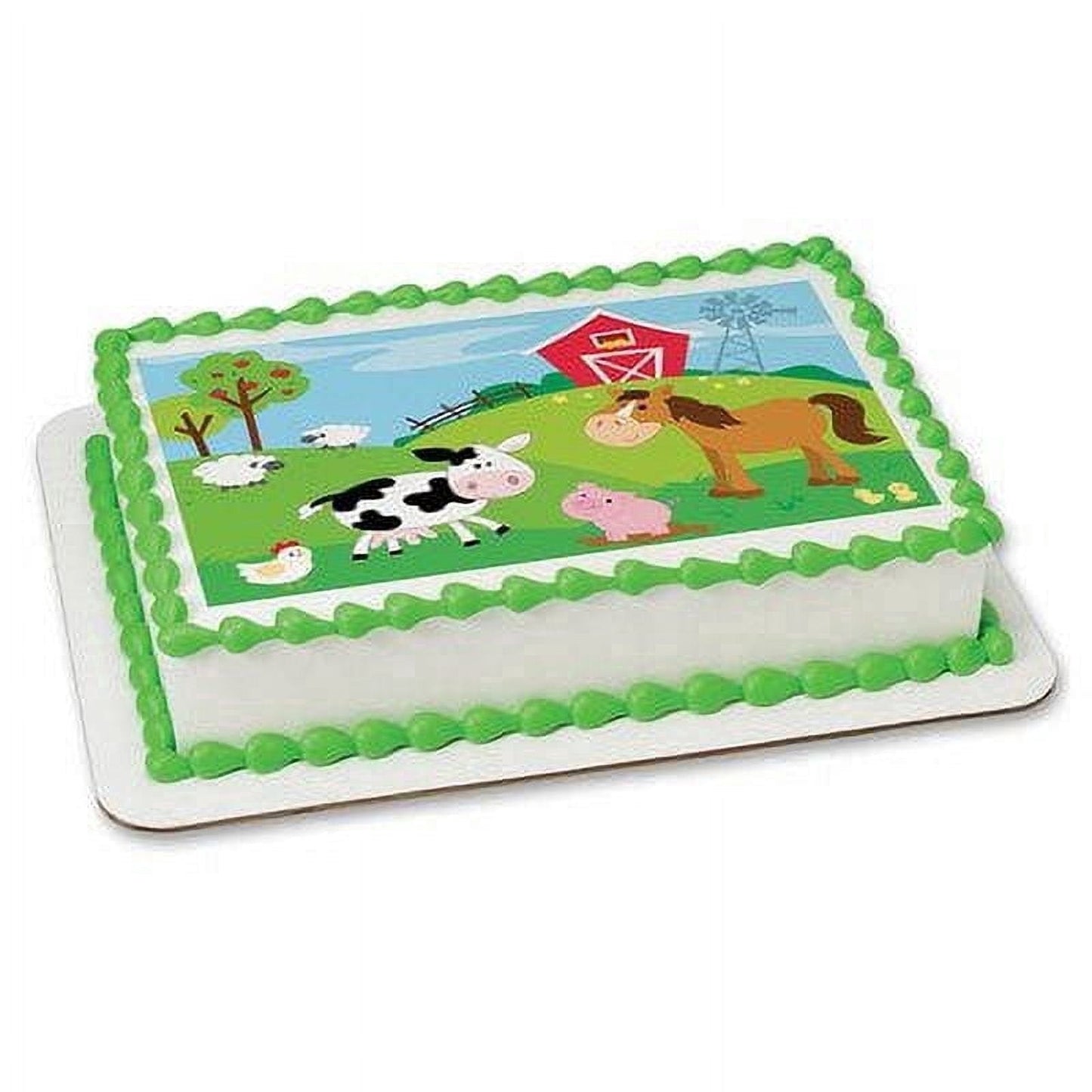 Farm Animals Chicken Pig Horse Cow Lambs Baby Chicks Birthday Edible Cake Topper Image, by TNCT (1 Count)