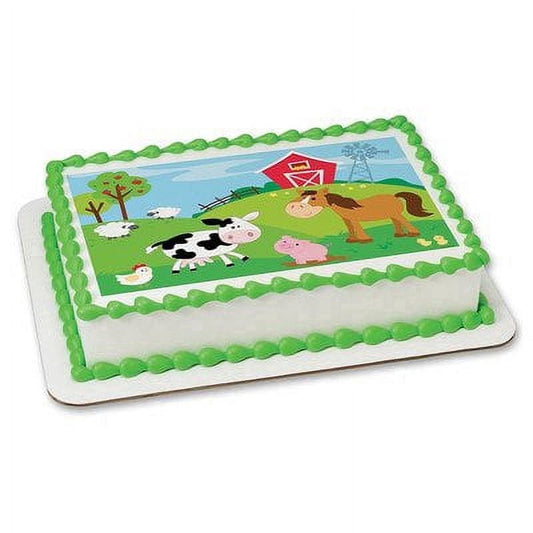 Farm Animals Chicken Pig Horse Cow Lambs Baby Chicks Birthday Edible Cake Topper Image, by TNCT (1 Count)