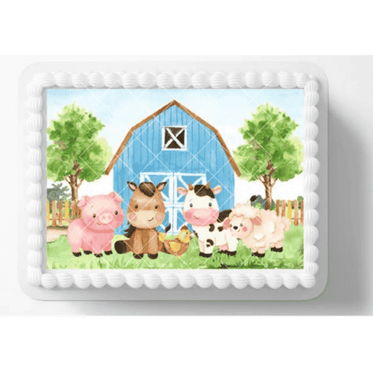 Farm & Barnyard Animals Edible Icing Image Cake Topper, by Tnct.