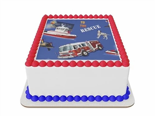 Fire Truck First Responders Edible Image Icing Cake Topper for Quarter Sheet Cake, by TNCT