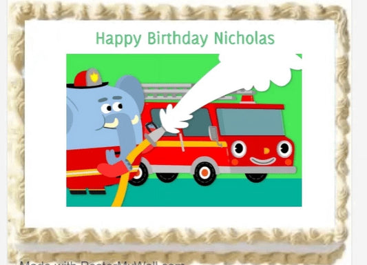 Fire Truck Edible Image Icing Cake Topper for Quarter Sheet Cake, by TNCT