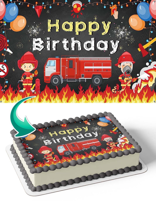 Firefighters Fire Rescue Kids Edible Image Icing Cake Topper for Quarter Sheet Cake, by TNCT