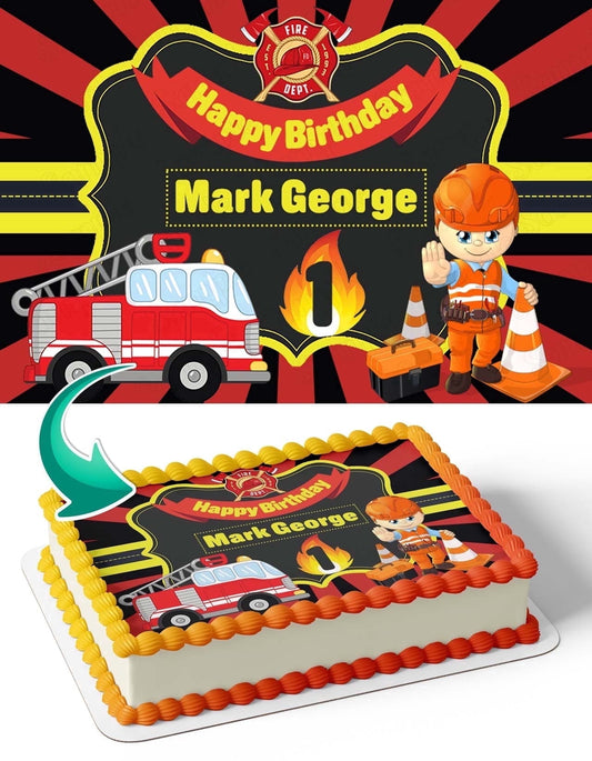 Firetruck Fire Worker Rescue Kids Boys Firefighter Edible Image Icing Cake Topper for Quarter Sheet Cake, by TNCT
