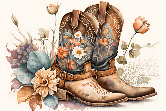 Floral Western Boots Edible Image Cake, Cupcake & Cookie Topper, by Tnct.
