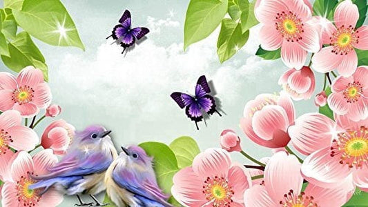 Flowers, Butterflies & Birds Spring Edible Image Icing Cake Topper for Quarter Sheet Cake, by TNCT