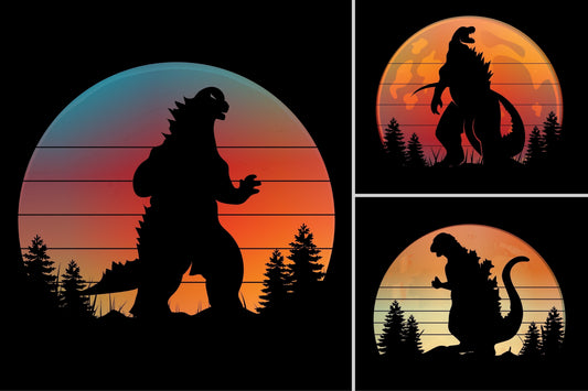 Godzilla in the Sunset Dinosaur Themed Birthday Edible Icing Image Cake Topper, by Tnct.