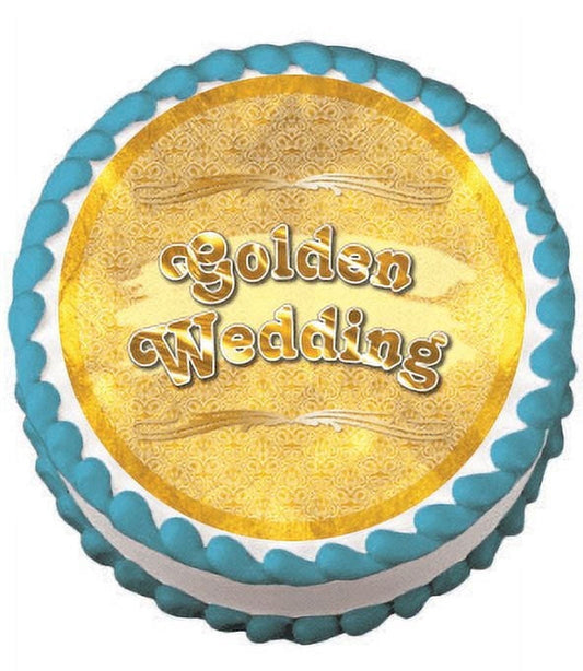 Gold Wedding Edible Frosting Sheet Photo Image Cake Topper