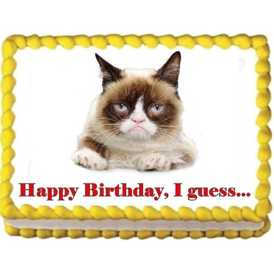 Grumpy Kitten Cat Birthday Celebration Cake Topper, by TNCT