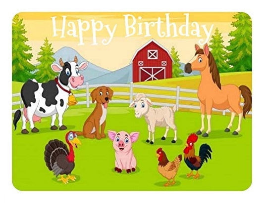 Happy Birthday Farm Animal Edible Icing Image Cake Topper, by Tnct.