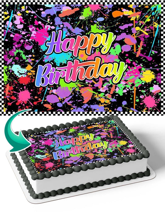 Happy Birthday Splash Paint Cake Topper, By TNCT