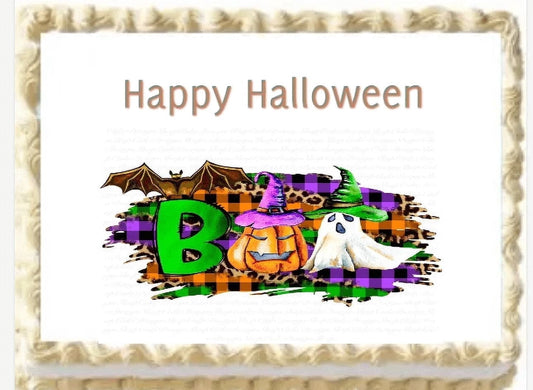 Happy Halloween Edible Image Icing Cake Topper for Quarter Sheet Cake, by TNCT