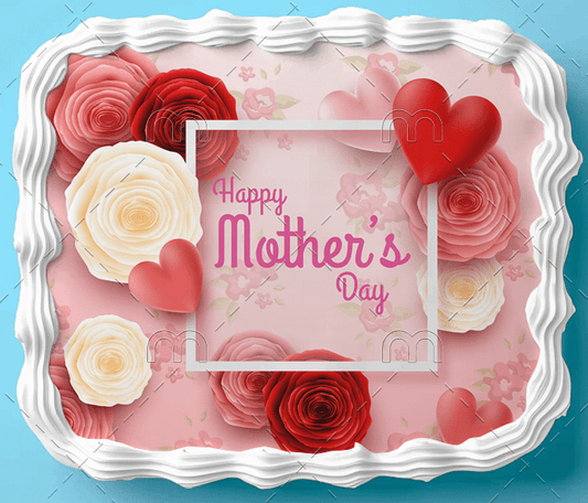 Happy Mothers Day Edible Image Cake Topper for Quarter Sheet Cake, by Tnct. (1 Count)