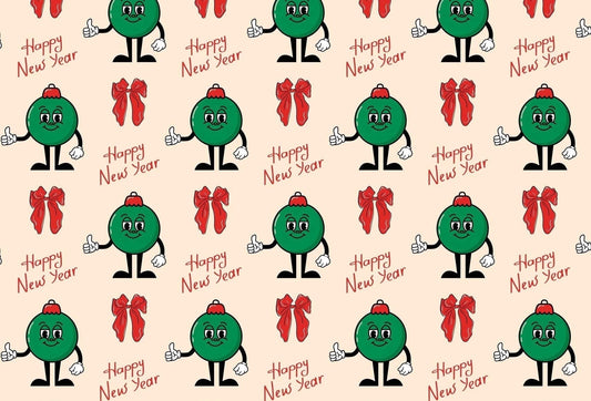 Happy New Year Christmas Ornament Pattern Edible Icing Image Cake Topper, by Tnct.