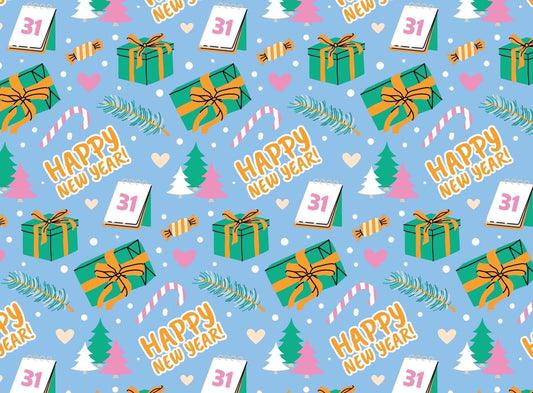 Happy New Years Eve Presents, Candy Canes, December 31 Celebration Pattern Edible Icing Image Cake Topper, by Tnct.