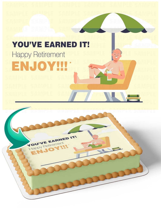 Happy Retirement Enjoy Edible Image Icing Cake Topper for Quarter Sheet Cake, by TNCT