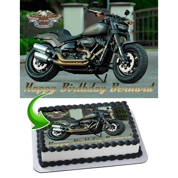 Harley Davidson Motorcycle Themed Birthday Edible Image Cake Topper For Half Sheet Cake By TNCT
